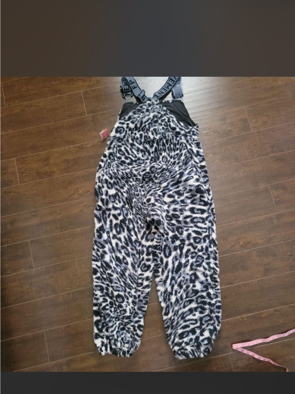 Free People Black & White Leopard Fleece Jumpsuit